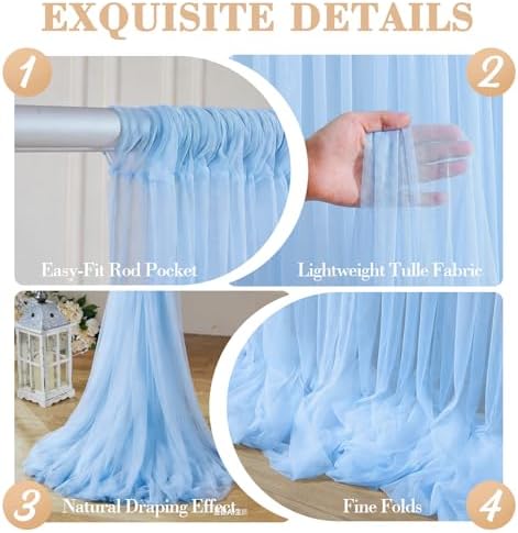 20ft x 12ft Baby Blue Tulle Backdrop Curtain for Baby Shower Party Sheer Fabric Backdrop Curtains for Boy Birthday Gender Reveal Back Drop Wedding Photo Backdrop Drapes Background 4 Panels 5ft x 12ft - Image 5