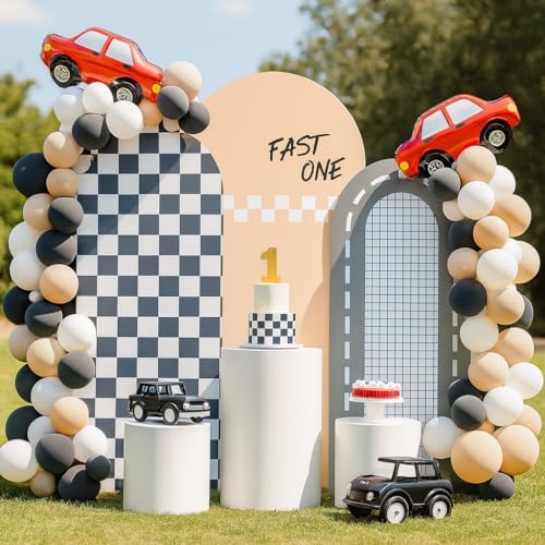 Set of 3 Racing Car Arch Backdrop Cover Track Checkered Spandex Stretchy Arch Cover for Boys Birthday Wedding Baby Shower Party Decoration (6ft,6.6ft,7.2ft,Fast ONE) - Image 4