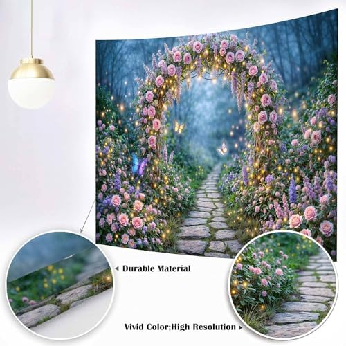 20x10ft Enchanted Forest Backdrop Fairy Tale Magic Garden Floral Arch Butterfly Photography Background for Kids Girls Baby Shower Birthday Party Decoration Photo Booth Props - Image 7