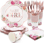 Baby Shower Decorations,Floral Girl Baby Shower Decorations, Baby Shower Plates and Cups and Napkins Set for Baby Girl Shower Decoraraions Party Supplies-(Serves24) by Boosolo