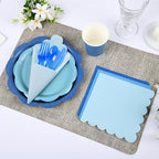 350 Pcs Blue Party Supplies Set - Blue Paper Plates and Napkins Set Include Gradient Blue Scalloped Paper Plate Napkin Cup Spoon Fork Knife for Birthday, Baby Shower, Wedding Forest Events - Image 6