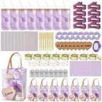 90Pcs Baby Shower Prizes for Game Winners Gifts Wedding Bridal Shower Gifts Including Glass Cans Notebooks Soy Candles Hair Clips for Baby Shower Wedding Bridal Shower Game Prizes (Purple, 8 Sets) by Rigibright