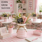 Domensi 6 Pcs Farmhouse Metal Flower Vase, Pink Gingham Table Centerpiece - Image 4