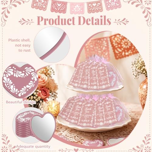 50 Set Cielito Lindo Mexican Baby Shower Party Favors, Heart-Shaped Mirrors with Organza Bags & Thank You Cards, Pink Talavera Party Gifts Bulk for Guests Bridal Shower Wedding Gender Reveal Party - Image 3