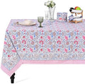 Ridhi Pigeon Blue & Pink Hand Block Print Cotton Tablecloth 108 x 70 Inch by Ridhi