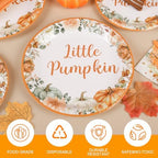 350 Pcs Little Pumpkin Baby Shower Decorations, Tableware Set for 50 Guests Including Pumpkin Plates, Napkins, Cups, Knives, Forks & Spoon for A Little Pumpkin is On The Way Baby Shower, Birthday - Image 6