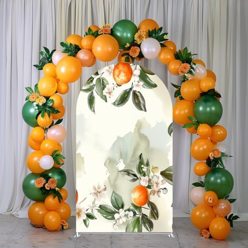 Blush Pink Floral Arch Covers Stretchy Backdrop Citrus Lemon A Little Cutie is on The Way Arch Background Baby Shower Party Decoration (8x4.6ft(240x140cm),GX-2893) - Image 3