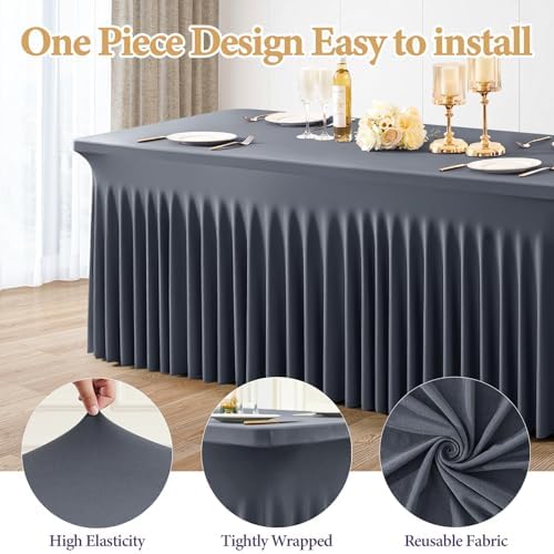 Shillance 6 Packs Grey Spandex Tableclothes for 8 Foot Rectangle Table, Spandex Table Covers 8FT Stretch Table Skirts Wrinkle Free Fitted Table Cloth for Event, Wedding, Banquet & Parties - Image 2