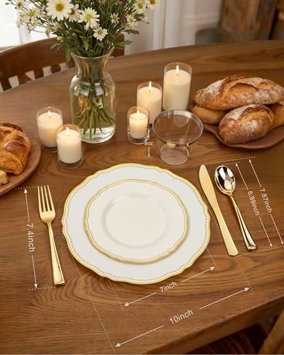 Hioasis 350 Pcs Ivory Gold Plastic Plates Wedding & Party - Image 3