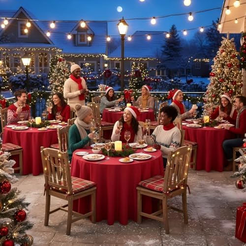 sancua 8 Pack Christmas Red Round Tablecloth 120 Inch Fit 48-96 Inch Tables - Image 4