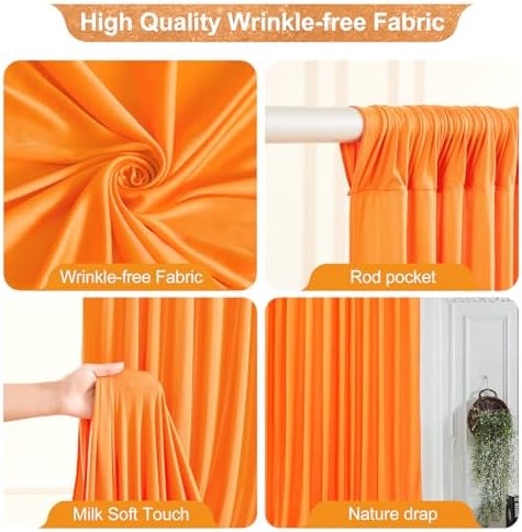 24x10FT Orange Backdrop Curtains for Wedding Parties, Wrinkle Free Polyester Photography Backdrop Drapes for Wedding Baby Shower Birthday Parties Stage Background Stand Decorations 4x10ft,6 Panels - Image 2