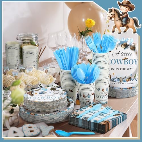 Dandat 350 Pcs Baby Shower Set, Cowboy, Blue - Image 6