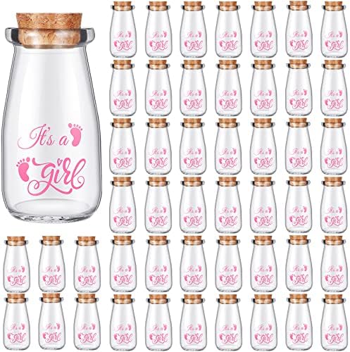 Sieral 48 Pcs 3.4 oz Small Glass Bottles Favor Jars with Cork Lids Baby Shower Decorative Milk Jar for Party Candy Decorations Souvenirs (It's a Girl) by Sieral