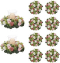 NUPTIO Flower Wedding Centerpieces for Tables: 10 Pcs 14 inch Diam Large Dusty Rose & White Artificial Flowers Fake Roses Candle Rings Wreaths Spring Summer Wreath for Front Door Weddings Party by Nuptio