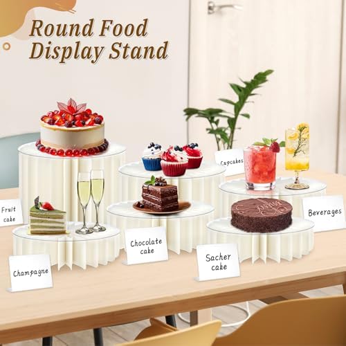 6Pcs Buffet Risers, Food Risers for Table, Foldable Cake Stands for Party, Paper Dessert Table Display Set, Cupcake Display Stand for Birthday Wedding Party Decoration (White) - Image 5