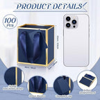 Yeaqee 100 Pcs Mini Paper Gift Bags with Handles Tag, Navy Blue, Gold - Image 2