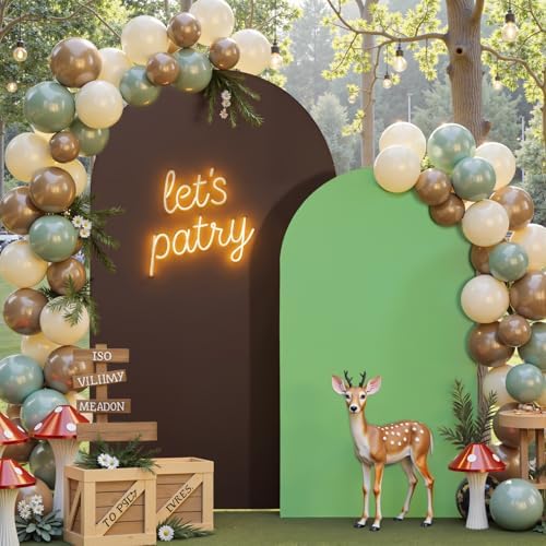 Brown Sage Green Arch Backdrop Cover Set of 2-7.2ft 6ft Dual Color Wedding Arch Covers-Wrinkle Free Stretchy Spandex Fitted Chiara Arch Stand Cover for Jungle Birthday Party Baby Shower Photography by LeegleriTableSkirt