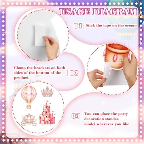 Honoson 4 Pcs Large 30" Pink Princess Cardboard Cutouts Castle Photo Props - Image 3