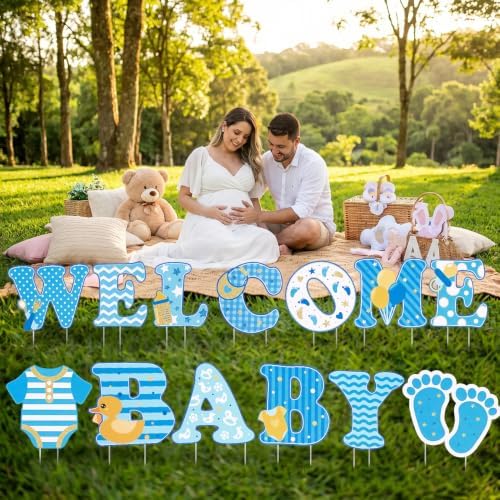 Waterproof Corrugated Plastic Welcome Baby Yard Signs - 13 Pack Lawn Decorations with Stakes - Durable Outdoor Party Decor for Gender Reveal or Baby Shower - Blue Boy - Image 3