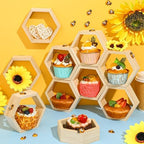 Fairysandy 12 Pcs Mini Honeycomb Cupcake Stand 50 Tiny Wooden Bee, Wood - Image 4