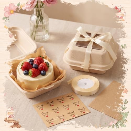 50 Set 50 Bento Cake Box Clamshell Container Kit, Wooden Color - Image 6
