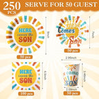 Ziliny 250 Pcs Here Comes The Son Baby Shower Party Decorations Boho Sun Rainbow Disposable Paper Plates Napkins and Cups Tableware Set for Sunshine Boy Baby Shower Party Supplies, Serves 50 - Image 2