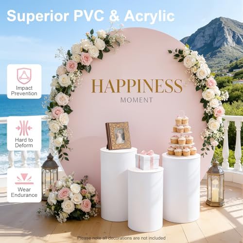 3PCS White Cylinder Pedestal Stands for Party Round Pedestal Display Plinth Pillars PVC Dessert Table Display for Wedding Birthday Party Art Decor(3PCS-Cylinder-1) - Image 4