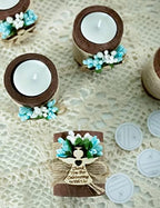 Ju's Favors Wooden Candle Holders Set of 10 for Baptism Favors for Guests, Christening Party Favors. (Dark brown - blue) - Image 4