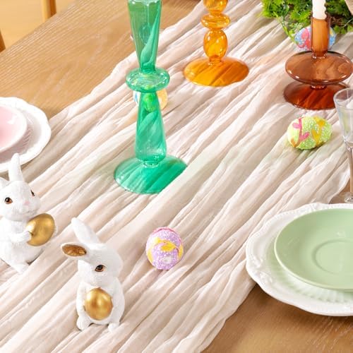 DeZerlor Ivory White Cheesecloth Table Runners 6 Pack Summer Boho Runners - Image 3