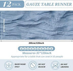 YMHPRIDE 12 Pack Cheesecloth Table Runner 35x120in Dusty Blue Table Runner - Image 2