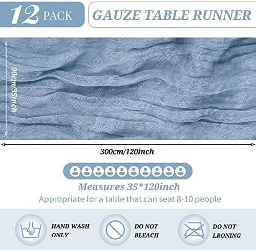 YMHPRIDE 12 Pack Cheesecloth Table Runner 35x120in Dusty Blue Table Runner - Image 2
