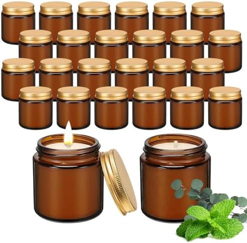 24 Pcs 4 Oz Mini Soy Wax Candles, Eucalyptus Mint Scented Aromatherapy Candles Bulk Set, Stress Relief Relaxation Candle, Ideal for Wedding Birthday Party Favors, Gifts and Home Decor by Trxvxo
