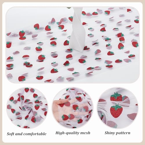 12 Pcs 29x70 Inch Strawberry Shiny Glitter Tulle Table Runner, White Lace Strawberry Tablecloth for Cake Birthday Party Wedding Baby Shower Christmas Decorations - Image 3