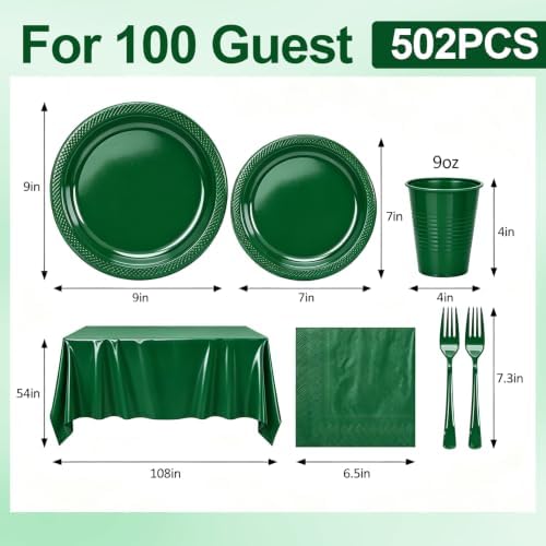 100 Guests Green Plastic Plates and Napkins Party Supplies for Birthday - Image 3