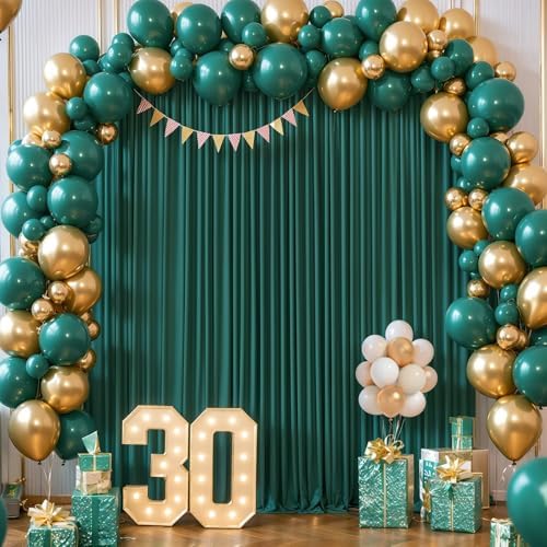 16x10FT Hunter Green Backdrop Curtains for Wedding Parties, Wrinkle Free Polyester Photography Backdrop Drapes for Baby Shower Birthday Parties Stage Background Stand Decorations 4x10ft,4 Panels - Image 3