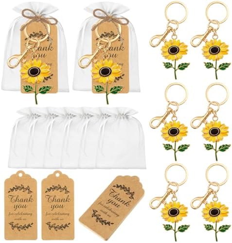 Ecation 36 Pack Sunflower Keychain Party Favors, Tags and Organza Bags by Ecation
