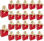 TKSBAG 50 PCS Small Red Gold Gift Bags with Bow Ribbon - 6.4x3.1x5.1 Inch Thank You Bags with Handles, Bulk for Baby Shower, Bridal Shower, Wedding, Party Favors, Mother's Day by TKSBAG