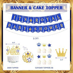 122 PCs Royal Prince Baby Shower Decorations for Boy, Fiesec A Little Prince Is On The Way Its Royal Baby Shower Backdrop Balloon Garland Banner Cake Cupcake Topper Crown Star Blue White Gold - Image 3