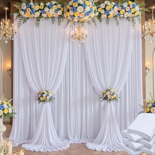 30×14 ft White Wrinkle Free Backdrop Curtain, Soft Silky Polyester Wedding Drapes 6 Panels 14ft Height Photo Backdrop Curtains for Parties Birthday Baby Shower Photography Background Cloth by ENJOYYOURPARTY