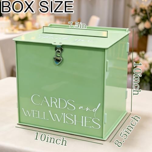 Acrylic Card Box with Lock & Slot, Sage Green Wedding Card Boxes for Reception Monetary Envelope Cash Gifts, Large Gift Cards Holder Box for Graduation Bridal Baby Shower Party Supplies - Image 2