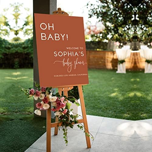 Andaz Press 16"x20" Personalized Canvas Baby Shower Welcome Sign, Gender Neutral Large Welcome Boho Terracotta Oh Baby Shower Sign for Easel Stand, Baby Shower Decorations - Image 4