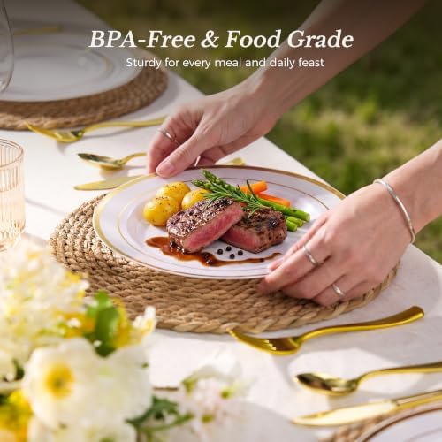 Goodluck 250 PCS Gold Rim Plastic Plates and Cutlery Set for 50 Guests - Image 5