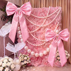 Kajaia 2 Giant Bows with 4 Pearl Garland Strands, 40 x 24 in, Pink, 2 Pcs - Image 4