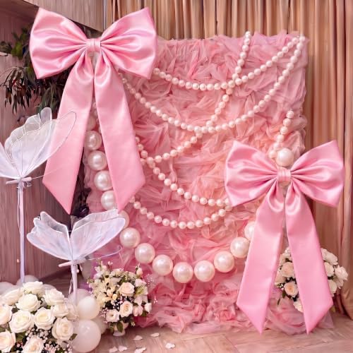 Kajaia 2 Giant Bows with 4 Pearl Garland Strands, 40 x 24 in, Pink, 2 Pcs - Image 4