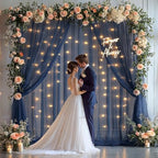 10x10ft Navy Blue Tulle Backdrop Curtain with Lights String for Parties, Sheer Photo Backdrop Drapes for Wedding Baby Shower Birthday Photography Stage Decorations - Image 4