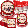 Funnymoom 400 Pcs Derby Run for The Roses Party Supplies, Horse Racing Paper Plates Napkins Cups Cutlery Set, Western Cowboy Disposable Dinnerware for Preakness Party Bridal Shower, Serves 50 Guests by Funnymoom