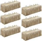 Champagne Gold Satin Tablecloths Rectangle 6FT, 6 Pack Glitter Fitted Stretch Table Covers Wrinkle-Resistant Floor Length Pleated Table Skirt for Weddings Parties Baby Shower Banquets Vendor Events by Partisky