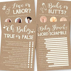 Hadley Designs - 25 Rustic Love or Labor, Boobs Or Baby Butts Game, Word Scramble For Baby Shower - 4 Double Sided Cards Baby Shower Ideas, Baby Shower Party Supplies by HadleyDesigns