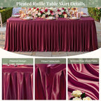 1 Pack Burgundy Satin Tablecloths Rectangle 8FT, Glitter Spandex Fitted Stretch Table Covers Wrinkle-Free Floor Length Shimmer Table Skirt for Weddings Parties Baby Shower Banquets Vendor Events - Image 2