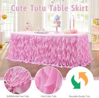 leegleri 9ft Baby Pink Tutu Table Skirt Tulle Table Skirt for Rectangle&Round Tables,Tutu Ruffle Tablecloth for Princess Girls 1st Baby Girl Birthday Party,Baby Shower Decoration,Gender Reveal - Image 3